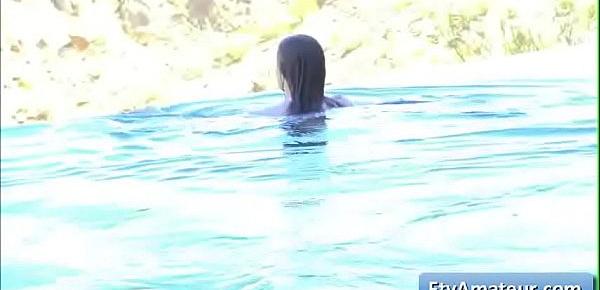  Young cutie girl Fiona take a swim in her pool and play with her perky nipples